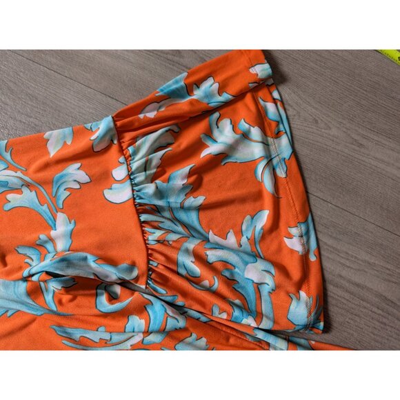 passport Susan Graver Orange Blue Floral 2X Peasant Top W/ Rhinestone Accents - Picture 6 of 10